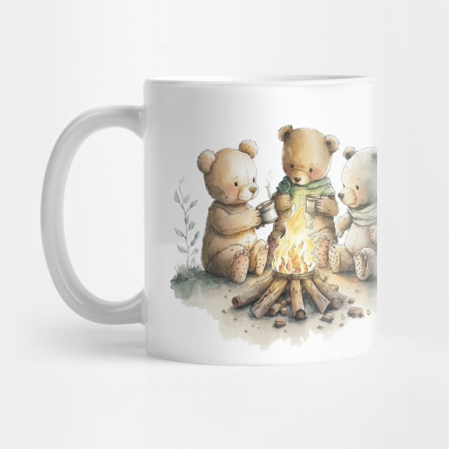 Teddy Bears Camping Watercolor by peachycrossing